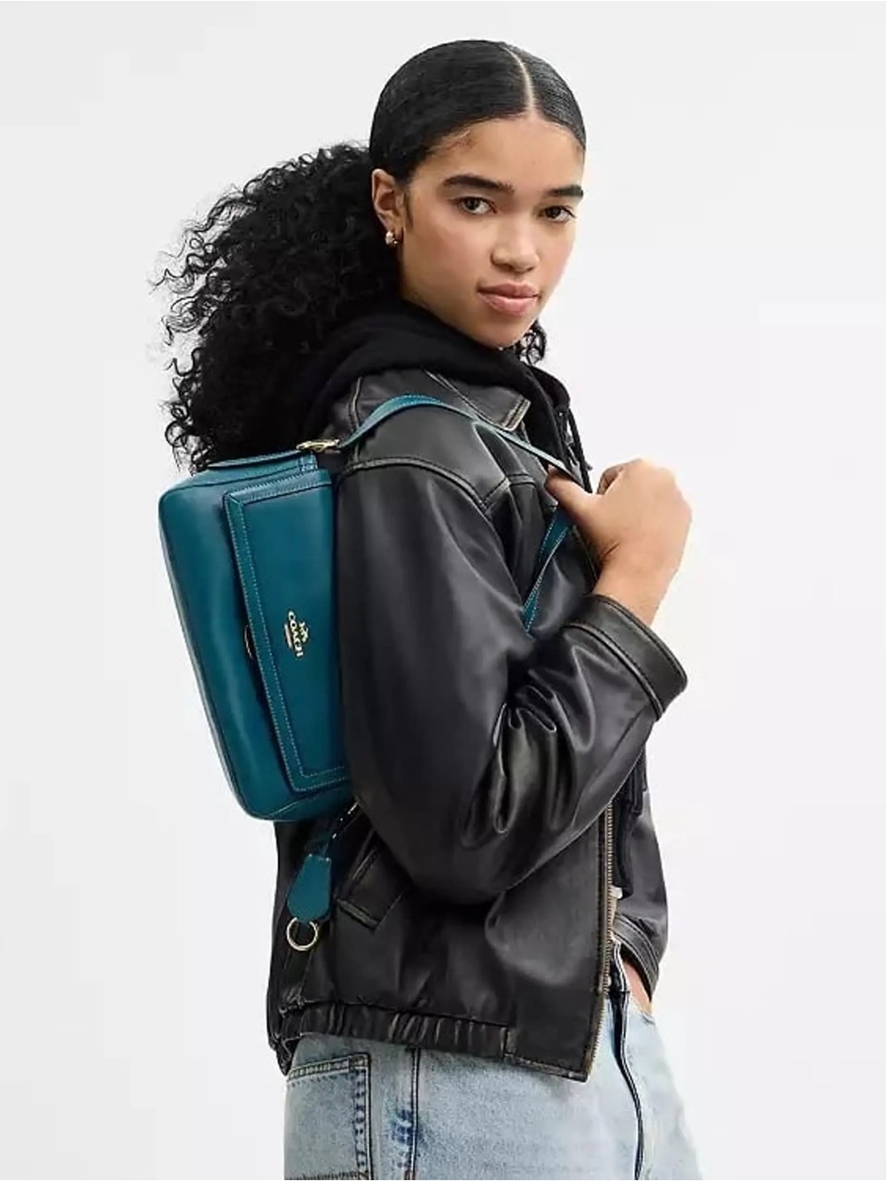 Coach Teal Leather Camera Crossbody Backpack